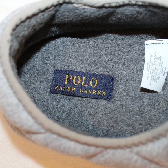 NIB POLO RALPH LAUREN MEN'S PUFFER SLIP ON FUR LINED SLIPPERS‎ GRAY - Picture 6 of 8